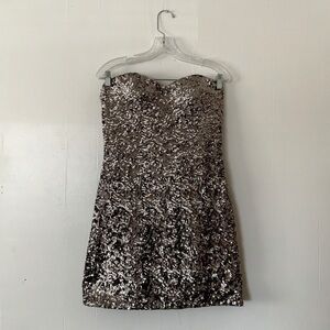 Allure Silver Sequin Strapless Mini Dress